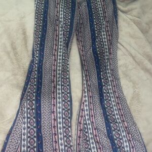 Shosho Blue and Pink Patterned Flare Pants